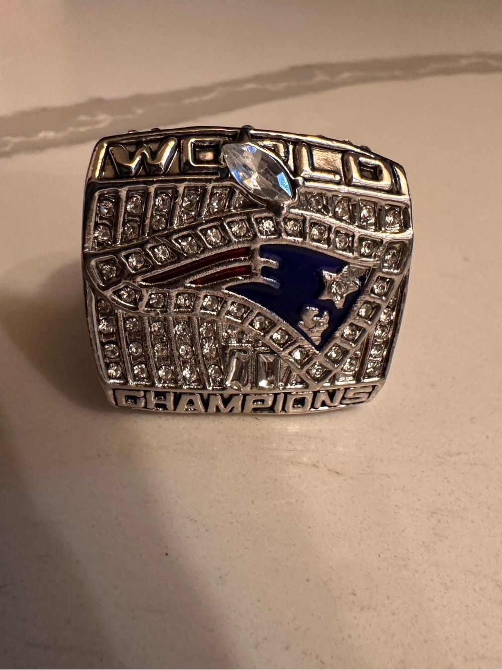 Fun Fashion Patriots World Champions Ring Silver and Blue Ring Size 10
